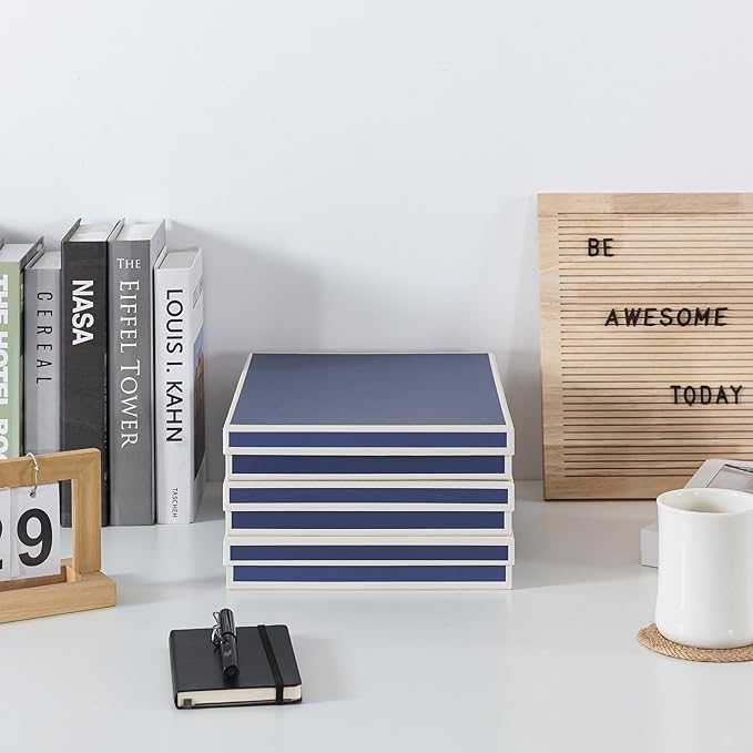 Soul & Lane Document Storage Boxes - Set of 3 (13.2" x 9.8" x 1.8"), Versatile Photo & Craft Organizer for Home & Office, Stackable Cardboard Storage for Letters, Files & Memorabilia, Heritage Blue - Image 2