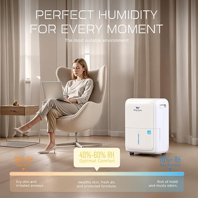 Energy Star Certified 52 Pint Dehumidifier for Home and Basement, Portable Dehumidifier with Drain Hose and 1.59 Gal Water Tank, Quiet Dehumidifiers for Bedroom, Living Room, Garage. - Image 5