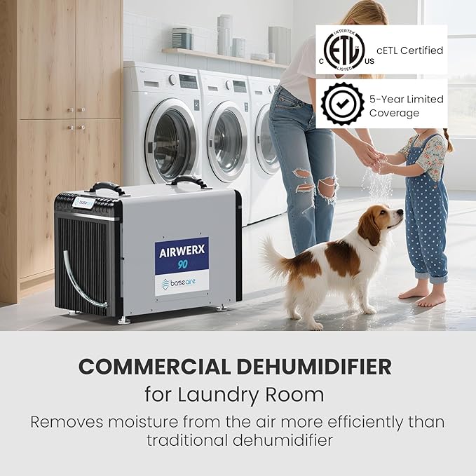 BASEAIRE 198 Pints Energy Star Crawl Space Commercial Dehumidifier, 5 Years Warranty, Large Industrial Water Damage Equipment for Basement, Garage and Job Sites, AirWerx 90 - Image 4