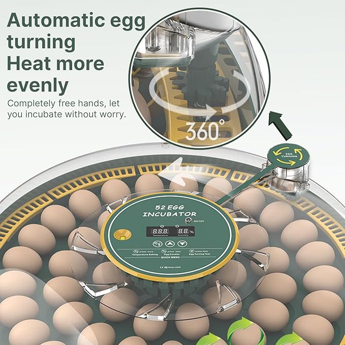Automatic Egg Incubator for 52 Eggs with Egg Turner & Candler Light - Poultry Hatcher for Chicken Duck Pigeon Bird, External Water Bottle, 60W Household Hatching Machine (19.68 x 3.54 Inch) - Image 5