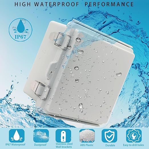Outdoor Waterproof Electrical Box Junction Box Weatherproof IP67 ABS Plastic Enclosure Switch Router Project Box Electronics DIY Enclosure With Mounting Plate Wall Bracket Grey 5.9"x5.9"x3.5" - Image 2