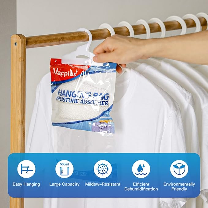 Vacplus Moisture Absorbers Packets, Fragrance Free 15 Pack, Humidity Packs, Dessicant Packets, Hanging Closet Dehumidifier Bags, Odor Eliminator for Bathroom 9.8OZ - Image 4