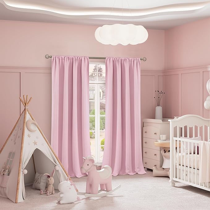 BGment Extra Long Living Room Blackout Curtains 95 Inch Length, Thermal Insulated Room Darkening Soundproof Kids Full Room Darkening Girls Baby Curtains for Bedroom, Each Panel 52 Inch Wide, Pink - Image 2