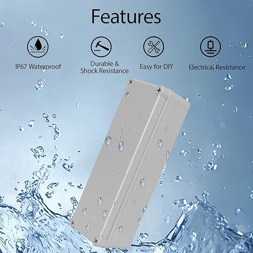 Junction Box，9.8"x 3.1"x 2.8" Outdoor Electrical Box with Mounting Plate, IP67 Dustproof Waterproof ABS Plastic Project Box, DIY Electrical Enclosure Gray (250x 80x 70 mm) - Image 5