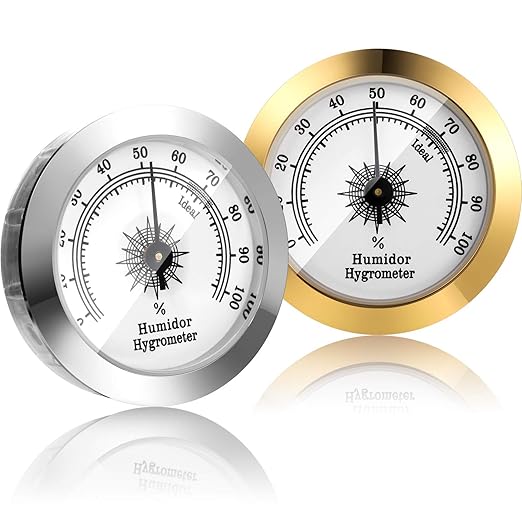 Frienda 2 Pcs Hydrometer 2 Inch Humidity Meter Cigar Humidor Hygrometers Round Cigar Hygrometer for Humidor Cabinet Cans(Silver, Gold) by Frienda
