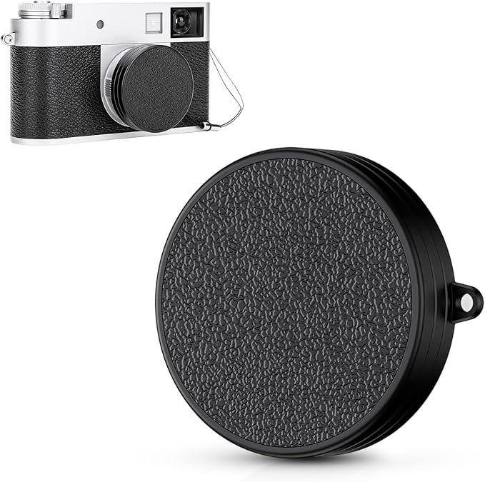 Leather Texture Lens Cap for Fuji X Half, Aluminum Anti-Dust Anti-Scratches Lightweight Camera Lens Cover with Soft EVA Interior & Lanyard, Accessories for Fujifilm X Half Lens Protection Cover-Black by JJC