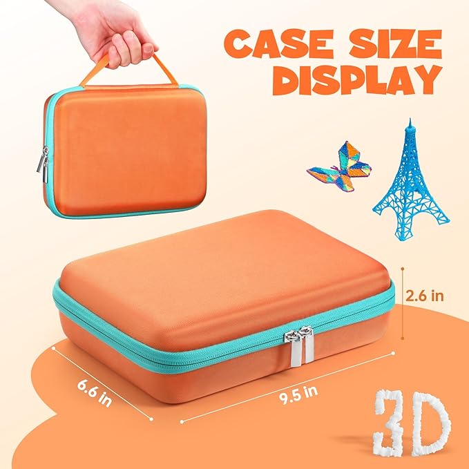 Case Compatible with 3Doodler Start+ Essentials for 3D Pen Set for Kids, Carrying Holder Fit for Printing Pens, Storage Organizer for Printing Filament Refill, Micro-USB Charger (3D-05-Orange) - Image 3