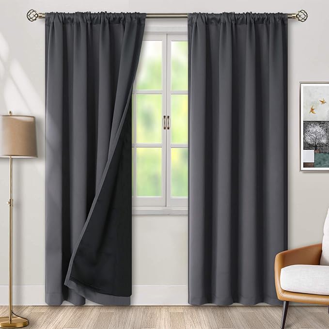 BGment Grey Blackout Curtains 84 Inch Length 2 Panels Set for Bedroom, 100% Room Darkening Thermal Insulated Dark Curtains for Living Room Soundproof Window Curtains, 52 Inch Wide by BGment