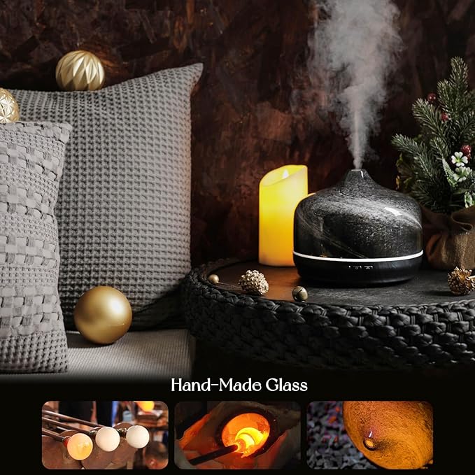 Porseme 500ml Glass Essential Oil Diffuser Aromatherapy Ultrasonic Cool Mist Humidifier 15-21 Running Hours Waterless Auto-Off Air Diffusers for Sleeping Yoga Office Working Spa and Rest (Obsidian) - Image 5
