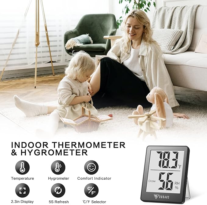 DOQAUS Digital Hygrometer Indoor Thermometer Room Thermometer with 5s Fast Refresh Temperature Humidity Monitor for Bed Room, Baby Room, Basement, Greenhouse, Office (Grey) - Image 2