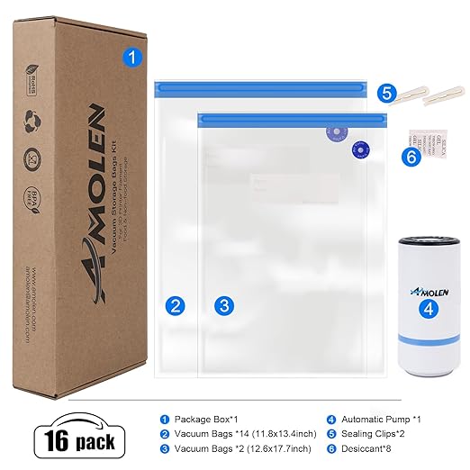 AMOLEN 28PCS Filament Vacuum Storage Kit with Automatic Pump, 16 Bags with Two Sizes Vacuum Sealed Bags for 3D Filament, Spool Sealing for Keeping Dry and Clean - Image 7