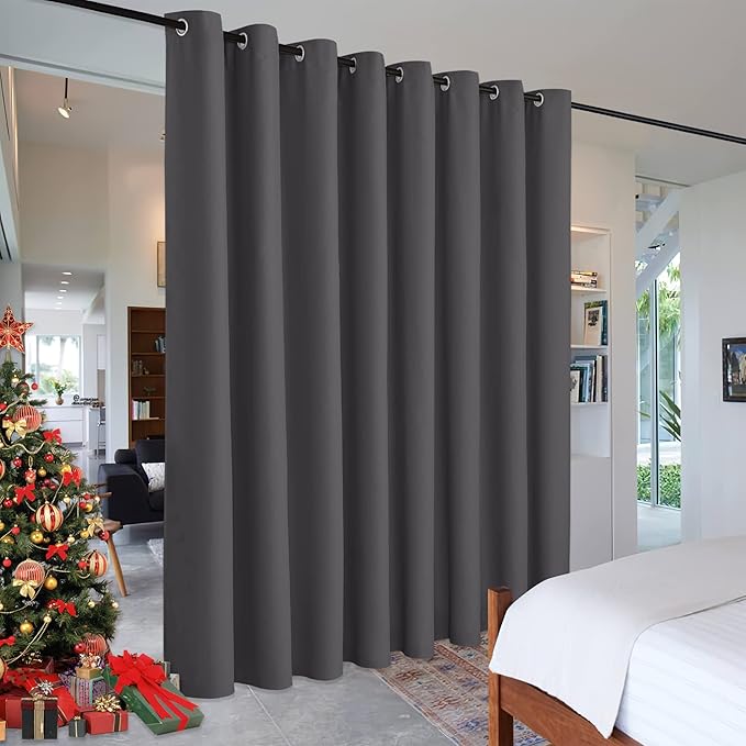 RYB HOME Gray Blackout Room Divider Curtain Large Wall Panel, Heavy Duty Energy Smart Privacy Curtain Panel for Home Theater/Patio Door/Balcony Door, 9 ft Long x 15 ft Wide, Grey, 1 Pc by RYBHOME