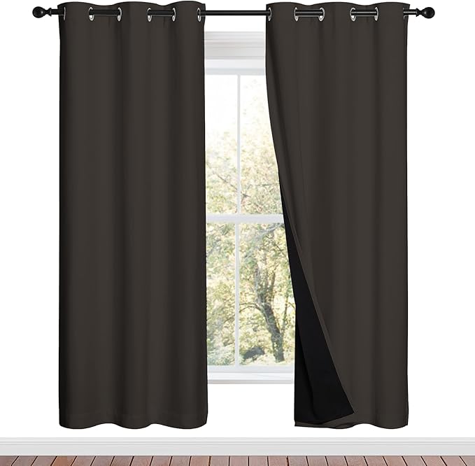 NICETOWN Full Shade Curtain Panels, 37" Wide x 70" Long, Toffee Brown, Pair of Thermal Insulated & Energy Efficiency Blackout Drapes for Living Room, Lined Silky Performance Window Dressing by NICETOWN