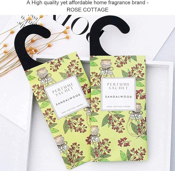 ROSE COTTAGE Large 12 Packs Sandalwood Hanging Closet Deodorizer Air Freshener Long Lasting Scented Sachets Smell Goods for House - Image 8