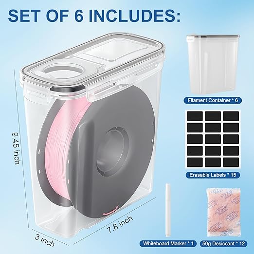 3D Printer Filament Dry Box, 6-Pack Airtight 4.0L Storage Container with Desiccant Bags & Labels, Transparent Dust-Proof Organizer for 1KG Spools, 3D Printing Accessories (6) - Image 4