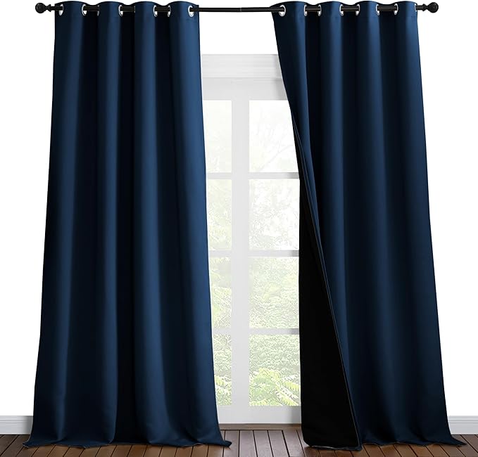 NICETOWN 100% Blackout Blinds, Laundry Room Decor Window Treatment Curtains for Large Patio Sliding Door, Thermal Insulated Moroccan Blue Curtains for Bedroom, Set of 2, 52 inches x 108 inches by NICETOWN