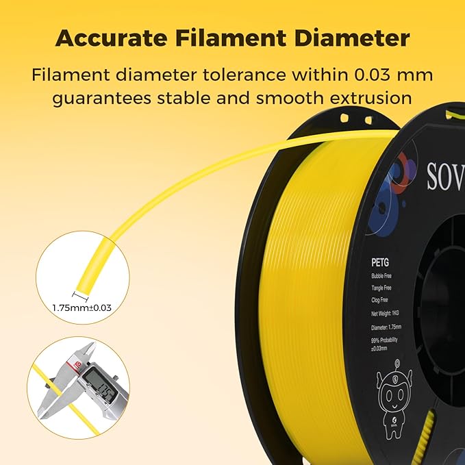 Sovol 3D Printer PETG Filament 1.75mm 1KG (2.2lbs), High Precision, Strong Toughness, Wiring Tightness, Dimensional Accuracy +/- 0.03 mm, 3D Printing PETG Filaments, Yellow - Image 6