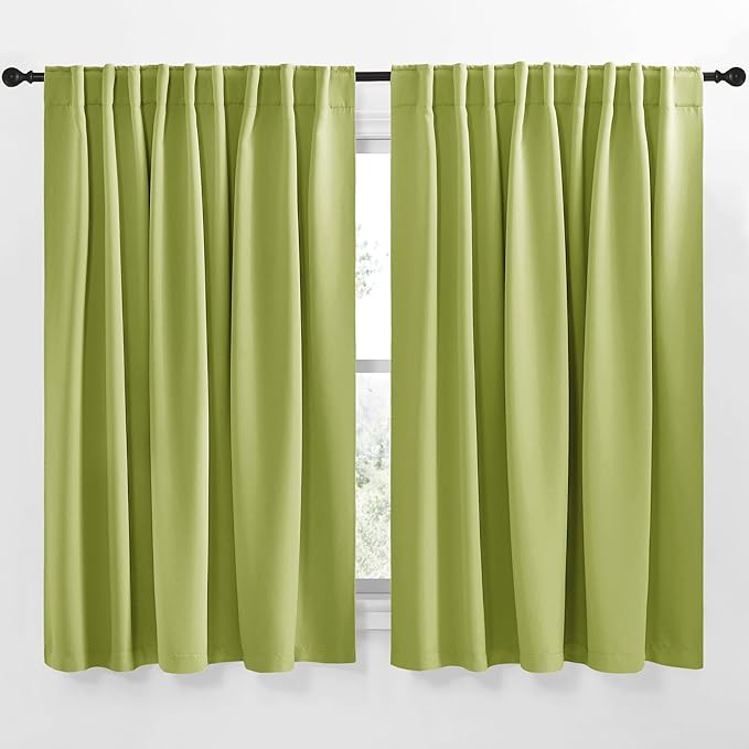 NICETOWN Blackout Curtain Panels Window Draperies - (Fresh Green Color) 62x63 inch, 2 Pieces, Insulating Room Darkening Blackout Drapes for Doorway Shower Bathroom Laundry Room Bifold Door by NICETOWN