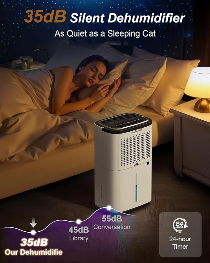 3000 Sq. Ft. Dehumidifier for Basement, 30 Pint Quiet Dehumidifiers for Home with Drain Hose, Smart Humidity Control, 24H Timer & Child Lock, Ideal for Large Rooms, Bathroom, Bedroom, Garage - Image 4