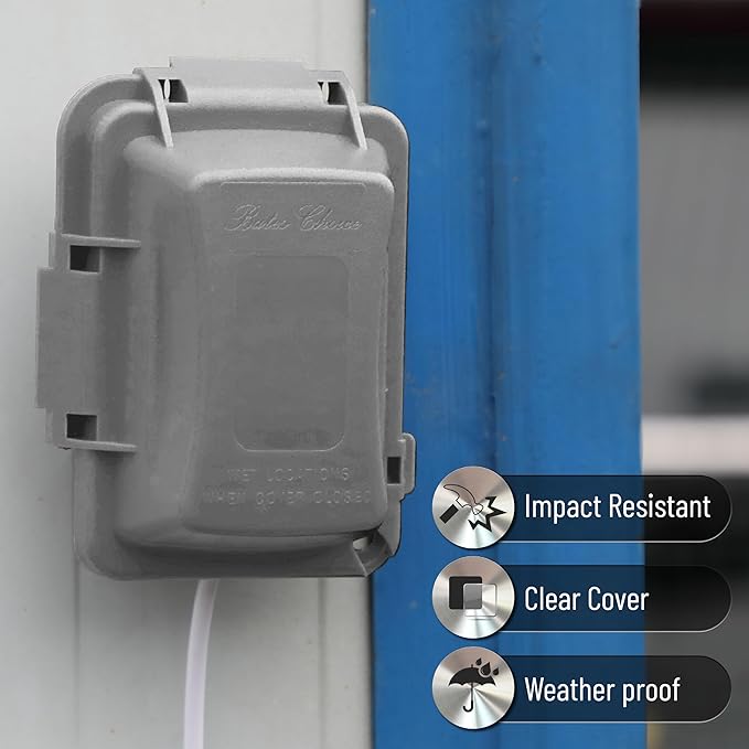 Bates- Weatherproof Electrical Outlet Cover, 1-Gang, Gray Outdoor Outlet Cover Weatherproof Outlet Cover Box, Outdoor Plug Cover - Image 6