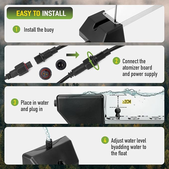 Ultrasonic Fogger Mist Maker 12 Head (9000ml/H) with 400W Waterproof Power Supply & Floats, Ultrasonic Humidifier Ideal for Pond, Vegetable Preservation, Landscape, Lawn, Halloween - Image 5