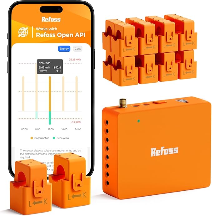 Refoss Smart Home Energy Monitor Real-Time Electricity Usage Monitor with 16x60A Circuit Sensor, Energy Meter, Local Data Storage with Open API & Web UI, Home Assistant, Solar Metering, ETL Certified by Refoss