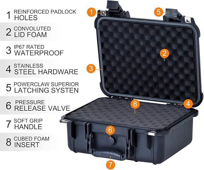 MEIJIA Portable All Weather Waterproof Protective Case,Hard Case,Camera Case With Customized Fit Foam,Fit Use of Drones,Camera,Equipments,Pistols,Elegant Black,13.35 x11.63x5.98inches - Image 4