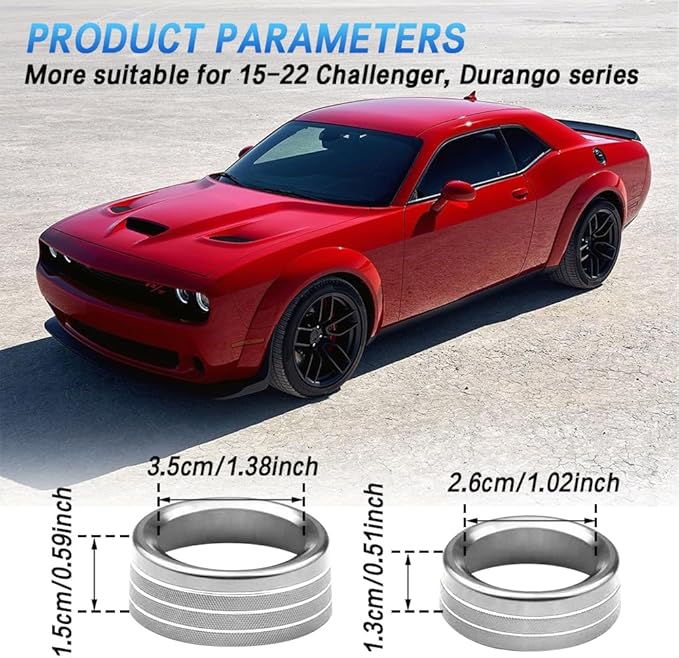 3PCS Air Conditioner Switch Button Knob Cover, Auto Accessories Climate Control Knob Covers, Aluminum Alloy Knob Ring Trim Cover Compatible with Dodge Challenger Durango 2015-2022 (Silver) - Image 6