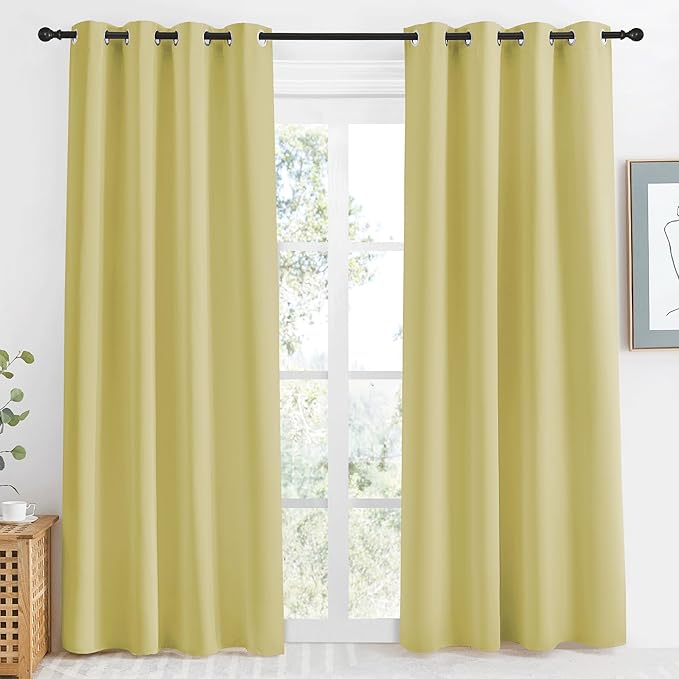 NICETOWN Paler Yellow Blackout Curtain 86" Length, W55 x L86 Inch, 8 Grommets Top, 1 Piece, Thermal Insulated Modern Window Treatment Soundproof Drape Panel for Bedroom/Living Room by NICETOWN