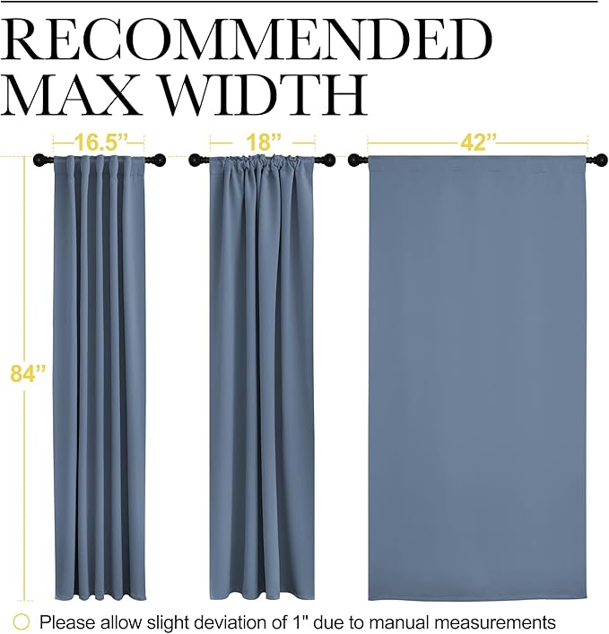 NICETOWN Blackout Curtain Panels Window Draperies - (Stone Blue Color) 42-Inch Wide x84-Inch Long, 2 Pieces, Home Decoration Light & Noise Reducing Window Covering Room Darkening Drapes for Bedroom - Image 7