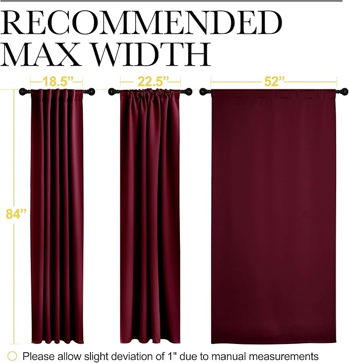 NICETOWN Blackout Curtain Panels Window Draperies - (Wine Red Color) 52x84 inch, 2 Pieces, Insulating Room Darkening Blackout Drapes for Bedroom - Image 7