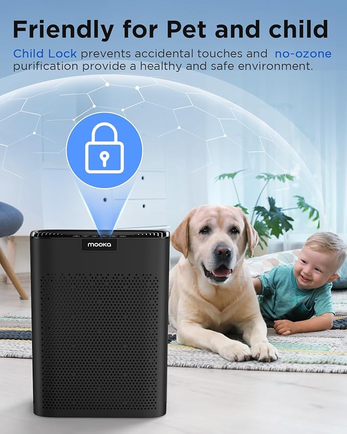 Air Purifiers for Home Large Room 2200 Ft² with Washable Filters, MOOKA H13 HEPA Air Purifier for Home Pets Bedroom with Fragrance, Air Cleaner for Smoke Dust Pollen Pets Hair Odor, KJ190 Black - Image 8