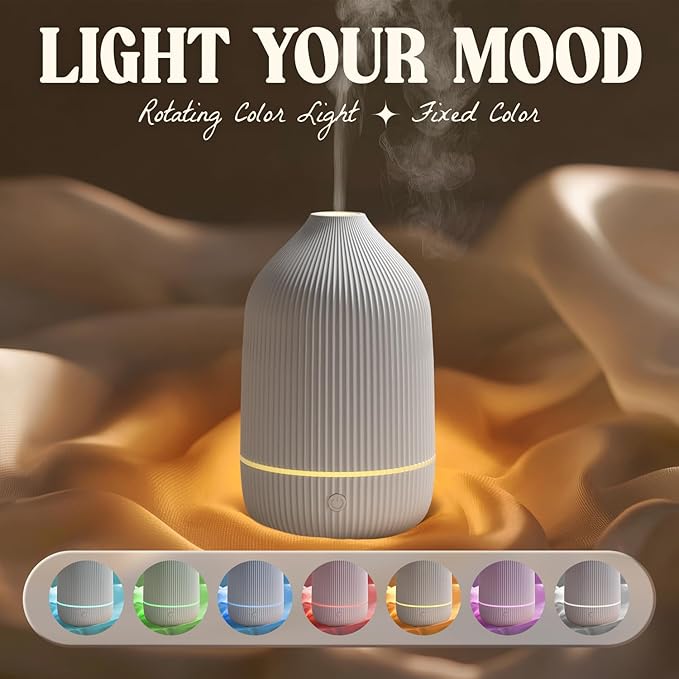 Essential Oil Diffuser, 2Pack, 100ml Aromatherapy Diffuser, Mini Ultrasonic Diffuser for Essential Oil, Home, Office, Cool Mist Humidifier with 7 Led Light, Auto Shut-Off, White - Image 2