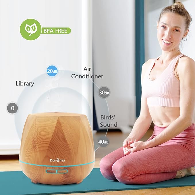550ml Essential Oil Diffuser, DAROMA Upgraded Remote Control 6 in 1 Aromatherapy Ultrasonic Cool Mist Humidifier, 7 Color Changing Mood Lights & Waterless Auto-Off for Home Office Gift, Light Wood - Image 5