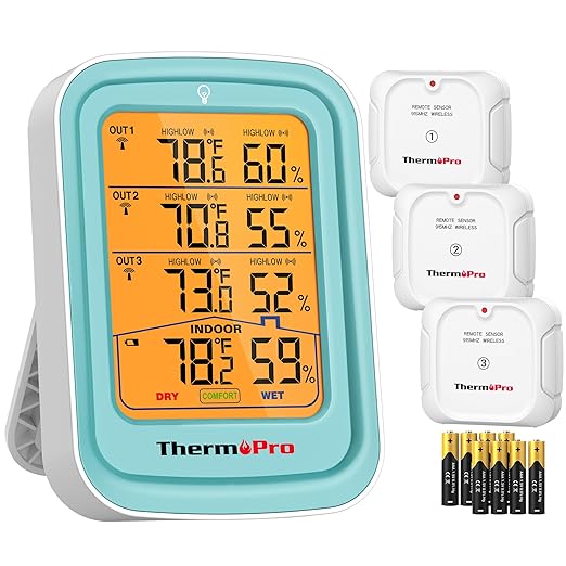 ThermoPro 500FT Indoor Outdoor Thermometer Wireless with 3 Remote Sensors, Temperature and Humidity Gauge Monitor Room Thermometer Inside Outside, Batteries Included by ThermoPro