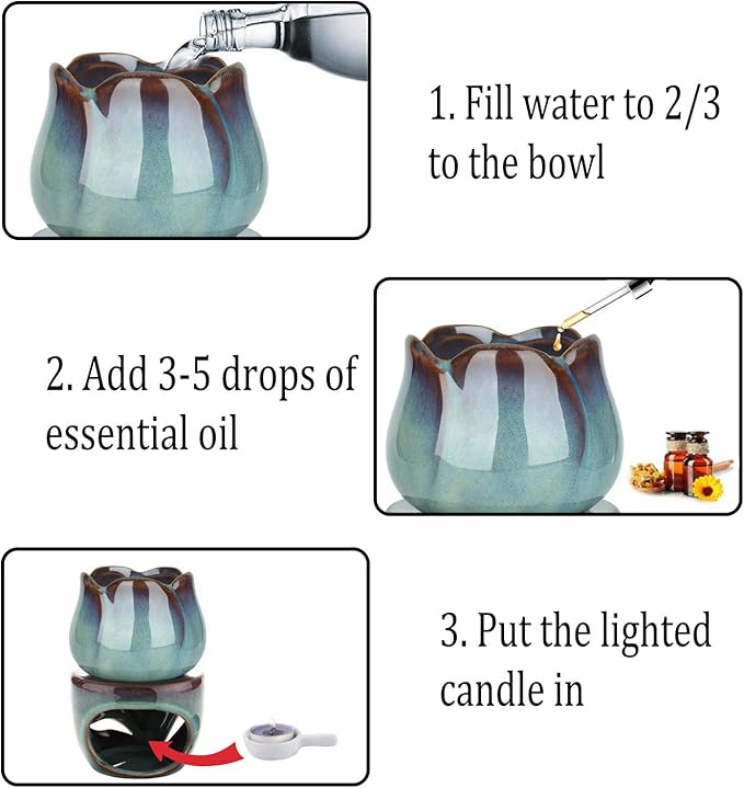 ComSaf Wax Melt Burners Essential Oil Burner Set of 2, Aromatherapy Aroma Burner Ceramic Oil Diffuser Candle Tealight Holder Home Bedroom Decor Christmas Housewarming Gift - Image 7