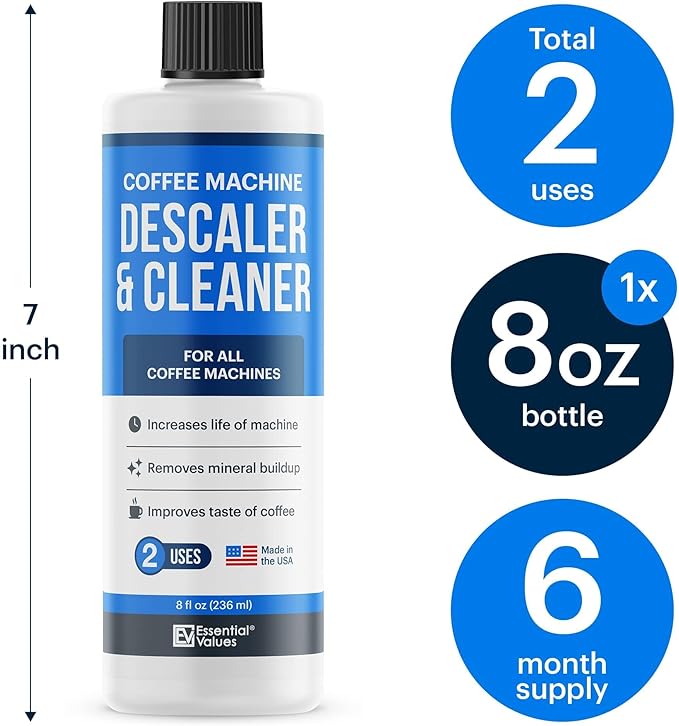 Essential Values Descaling Solution (8 fl oz / 236 ml) – Coffee Maker Cleaner for Nespresso, Keurig, Breville & More – Works on All Machines & Espresso Makers – Made in USA - Image 3