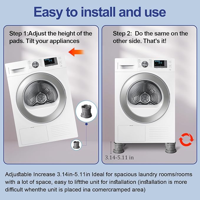 4Pcs Anti Vibration Pads for Washing Machine, Adjustable Height Stops Washer Dryer Moving, Prevents Noise, Vibration Transfer, Antivibration Stabilizer Support Feet with Suction Cup Bottom (Grey) - Image 7