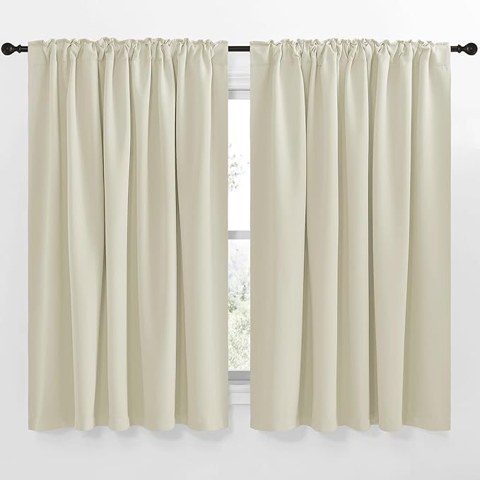 NICETOWN Extra Wide Kitchen Room Darkening Curtains, Privacy Window Treatment Drapes for Dining Room (Beige, 70" Wide x 63" Long, Set of 2) - Image 2
