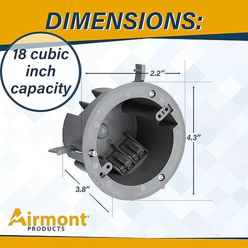 (Pack of 4) 4'' Old Work Round Electrical Box, One-Gang Grey PVC Junction Box, 18 Inch Capacity, Round Ceiling Remodel Box with Built-in Mounting Tabs, Three Mounting Wings, 2-Hour Fire Rated Walls - Image 2