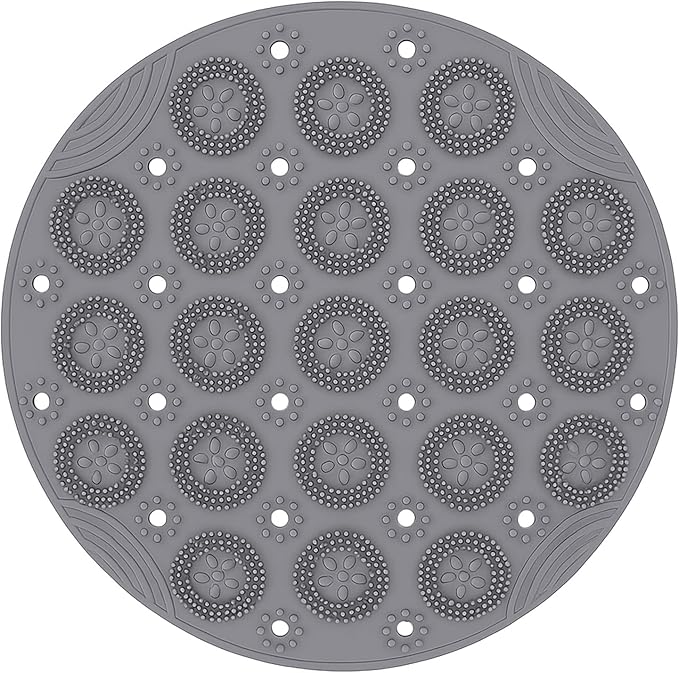Round Non Slip Shower Mat with Suction Cups 11.8 Inch, Anti Skid PVC Bath Mat with Drain Holes, Soft Massage Foot Mat for Bathroom Shower, Gray by Unknown