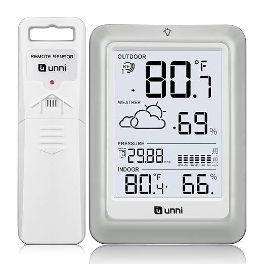 Wireless Weather Stations, with 330ft Range Sensor and Adjustable Backlight Inside Outside Monitor (White) by UUNNI