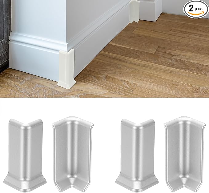 uxcell Self Adhesive Baseboard Corner Blocks, 3.23 Inch Wall Edge Corner Protector 2 Inside + 2 Outside Corners-Connector for Wall Floor Furniture Edge(Silver) by uxcell