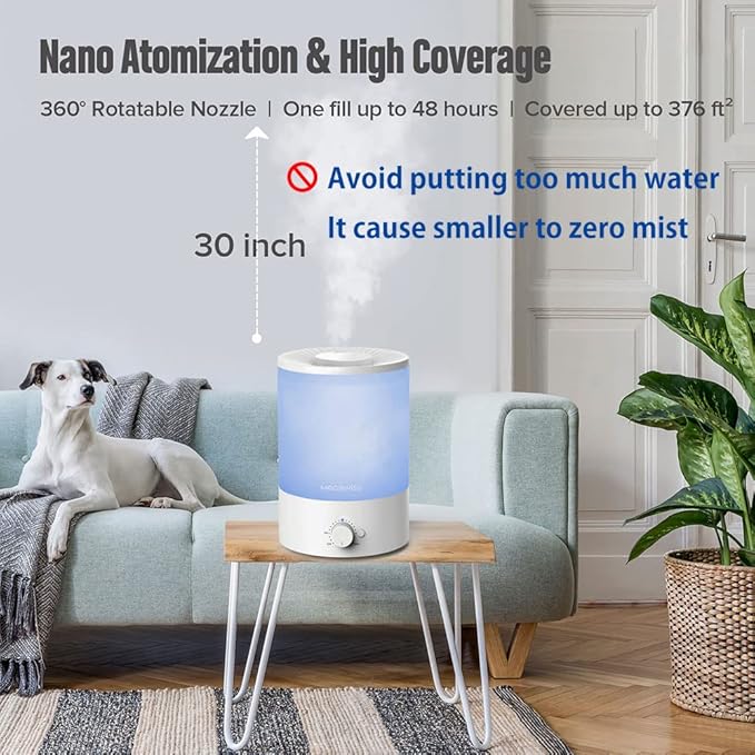 MEGAWISE 3.5L Ultrasonic Cool Mist Humidifier – Top-Fill, Essential Oil Diffuser, Quiet Operation, Night Light, Auto Shut-Off for Home & Office (1) - Image 4