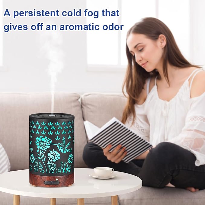Essential Oil Diffuser- Aromatherapy Diffuser with7 Colors Light and Auto-Off for Women Metal Cool Mist Humidifier for Home and Office for Mom Women(Hummingbird) - Image 4