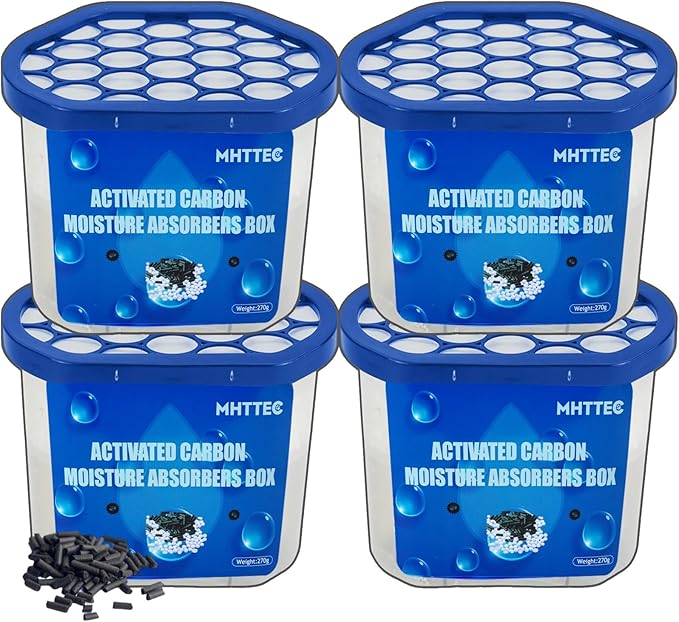 Moisture Absorbers Boxes with Activated Charcoal 4 Pack 245g Dehumidifiers for Closet Bathroom Basement Bedroom Disposable Desiccant for Car Moisture Absorbers for Home by MHTTECtherealthing