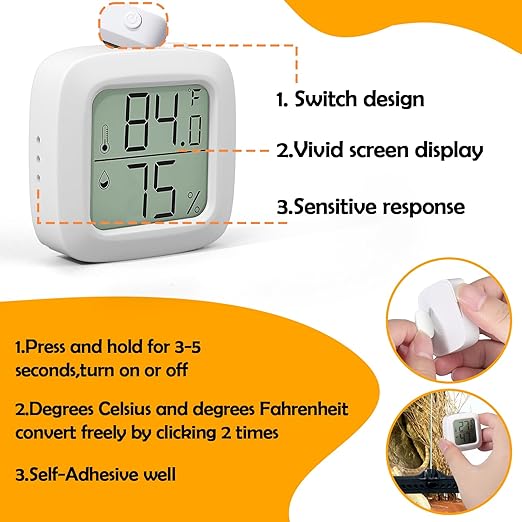 2 PCS Reptile Thermometer and Humidity Gauge With On-Off, Tank Accessories for Jumping Spider, Leopard Gecko, Hermit Crab, Ball Python, Lizard - Image 3