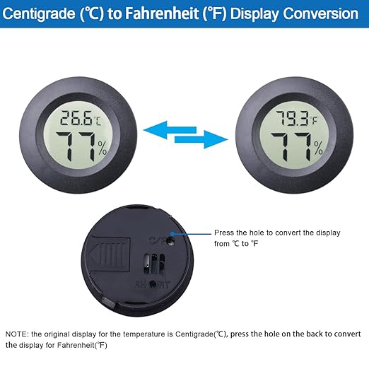 2-Pack Mini Hygrometer Thermometer Fahrenheit or Celsius Meter Digital LCD Monitor Indoor Room Round Humidity Temperature Gauge for 3D Printers Guitar Case Greenhouse Babyroom Reptile Incubator - Image 3