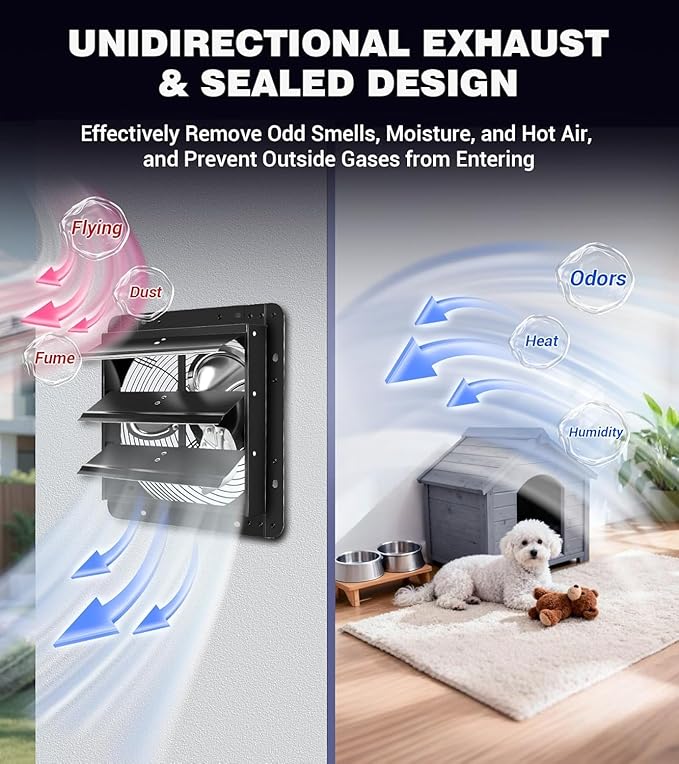 YOZON 10 Inch Attic Fan with Thermostat, Garage Exhaust Fan with Smart Temperature Humidity Controller, EC Motor, 700 CFM, 10-Speed Adjustable for Chicken Coops, Greenhouses, Workshop Ventilation - Image 5