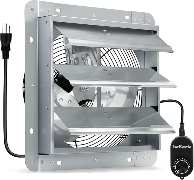 14 Inch Shutter Exhaust Fan with Speed Controller and Power Cord, High Power Wall Mount Attic Fan for Greenhouses, Sheds, Garages, Chicken Coops, Barns Ventilation, 1088 CFM by Hipoilk